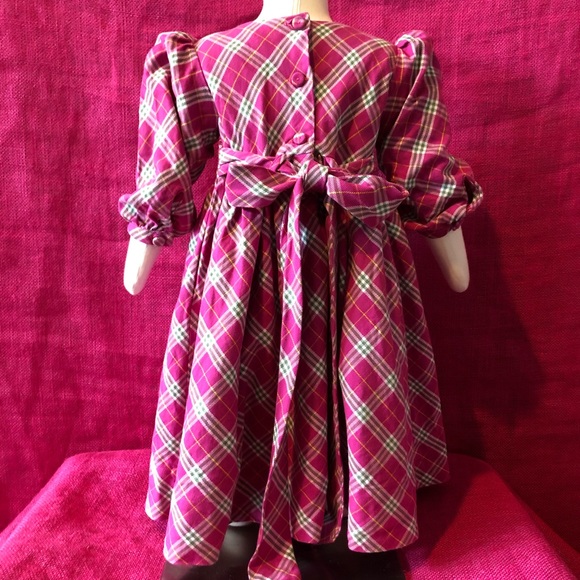 Strasburg Pink Plaid Smocked Dress -2 - Picture 4 of 5